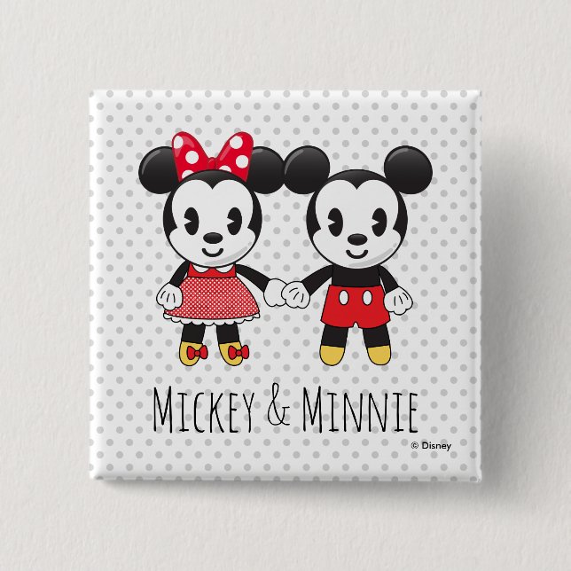 Mickey & Minnie Holding Hands Emoji Button (Front)