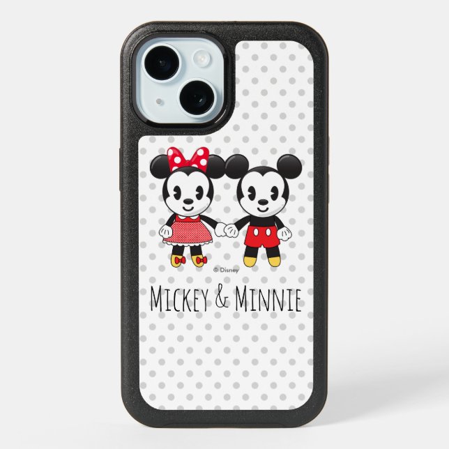 Mickey & Minnie Holding Hands Emoji iPhone 15 Case (Back)