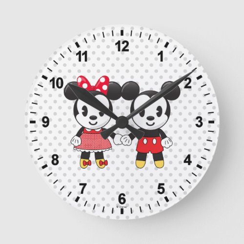 Mickey  Minnie Holding Hands Emoji Round Clock