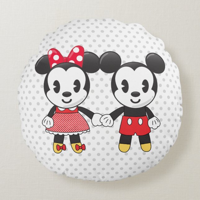 Mickey & Minnie Holding Hands Emoji Round Pillow (Front)