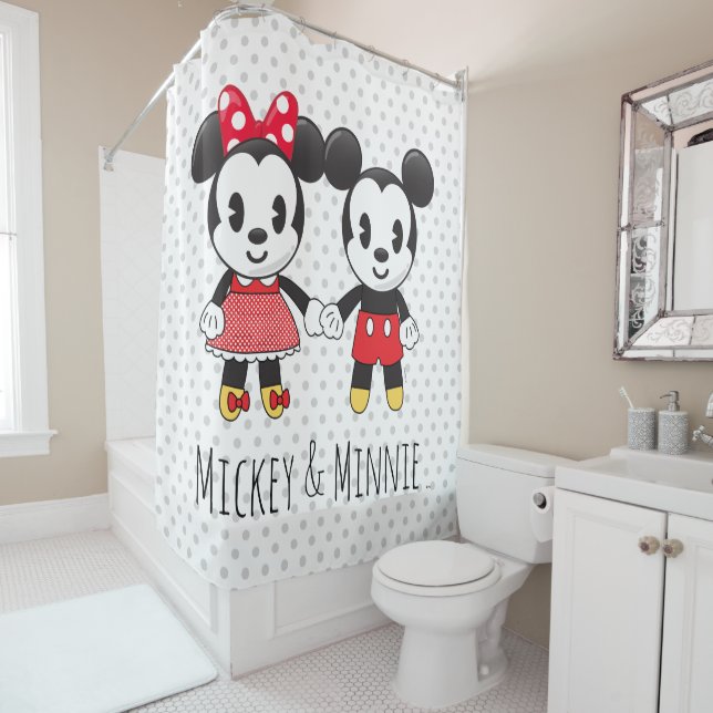 Mickey & Minnie Holding Hands Emoji Shower Curtain (In Situ)