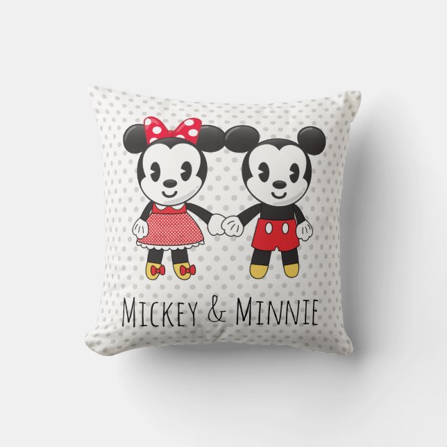 Mickey & Minnie Holding Hands Emoji Throw Pillow (Front)