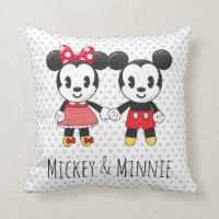 Mickey & Minnie Holding Hands Emoji Throw Pillow