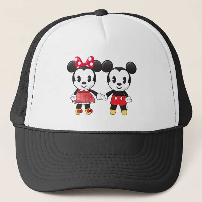 Mickey & Minnie Holding Hands Emoji Trucker Hat (Front)