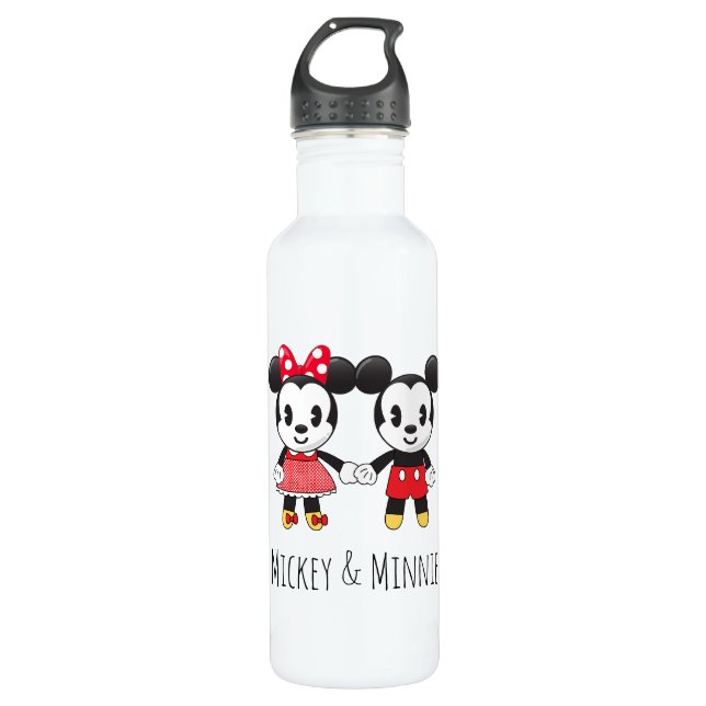 Mickey & Minnie Holding Hands Emoji Water Bottle (Front)