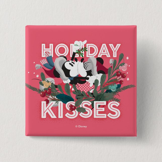 Mickey & Minnie | Holiday Kisses Button (Front)