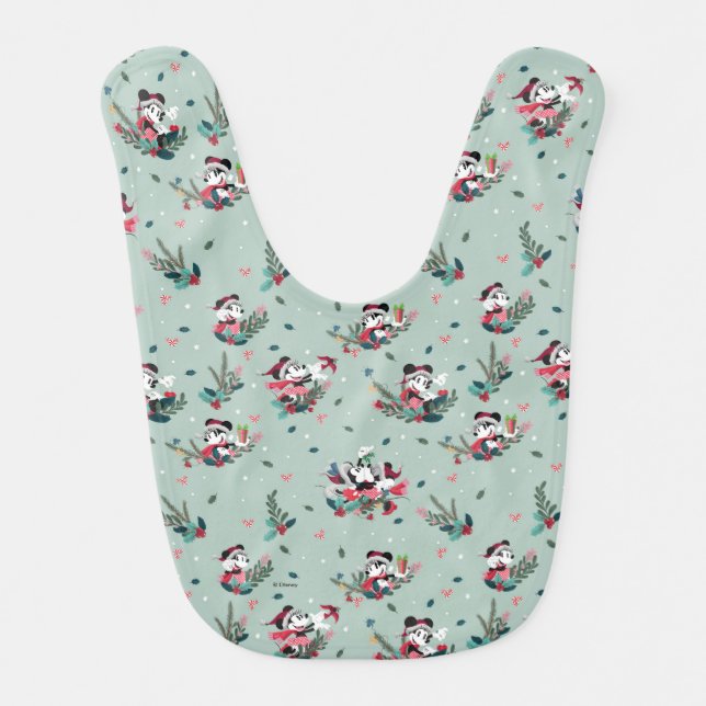 Mickey & Minnie | Holiday Kisses Pattern Baby Bib (Front)