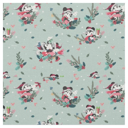 Mickey & Minnie | Holiday Kisses Pattern Fabric | Zazzle