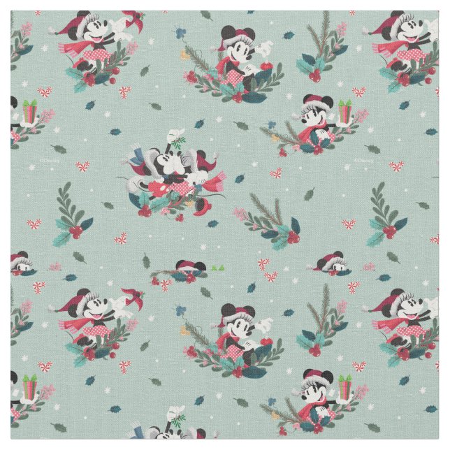 Mickey & Minnie | Holiday Kisses Pattern Fabric (Close Up)