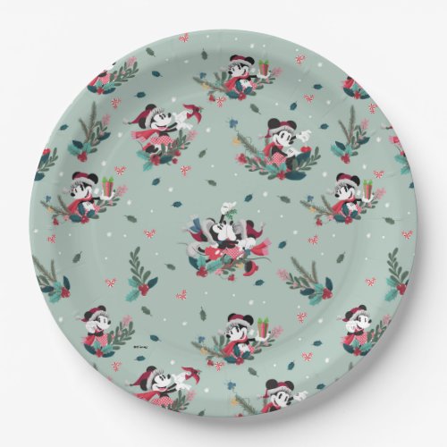 Mickey  Minnie  Holiday Kisses Pattern Paper Plates