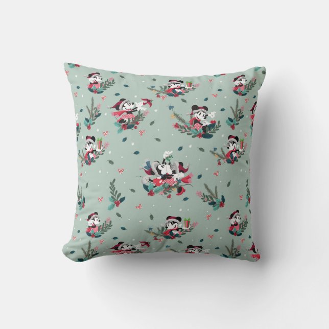 Mickey & Minnie | Holiday Kisses Pattern Throw Pillow (Front)