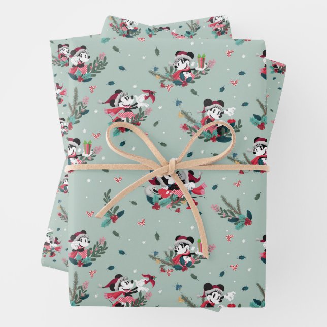 Mickey & Minnie | Holiday Kisses Pattern Wrapping Paper Sheets (In situ)