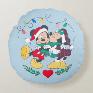 Mickey & Minnie Holiday Kisses Round Pillow