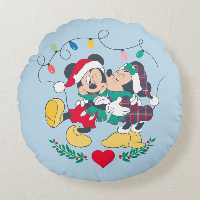 Mickey & Minnie | Holiday Kisses Round Pillow (Front)