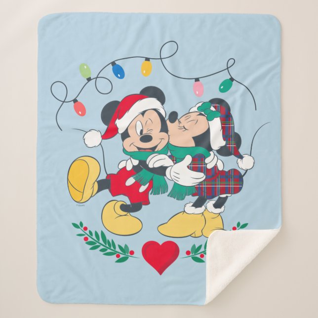 Mickey & Minnie | Holiday Kisses Sherpa Blanket (Front)