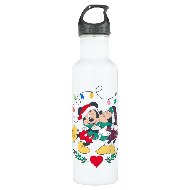 Mickey & Minnie | Holiday Kisses Stainless Steel Water Bottle (Front)