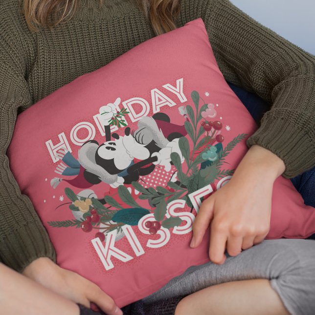 Mickey & Minnie | Holiday Kisses Throw Pillow (Person holding pillow)