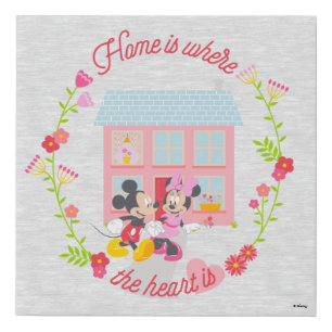 Mickey & Minnie   Home Is Where The Heart Is Faux Canvas Print