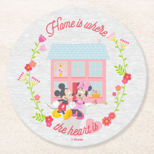 Mickey & Minnie Home Is Where The Heart Is Round Paper Coaster