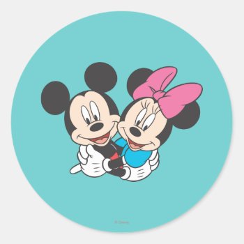 Mickey & Minnie | Hugging Classic Round Sticker by MickeyAndFriends at Zazzle