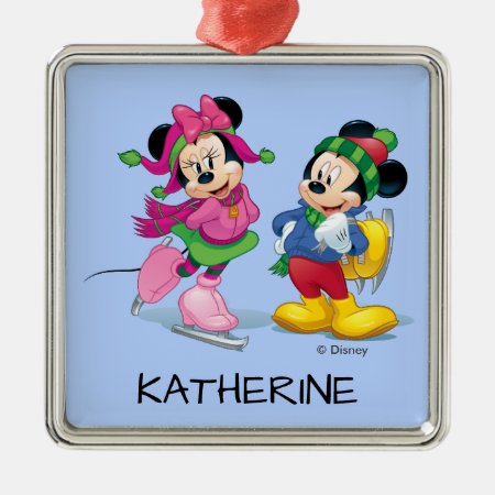 Mickey & Minnie | Ice Skating Add Your Name Metal Ornament