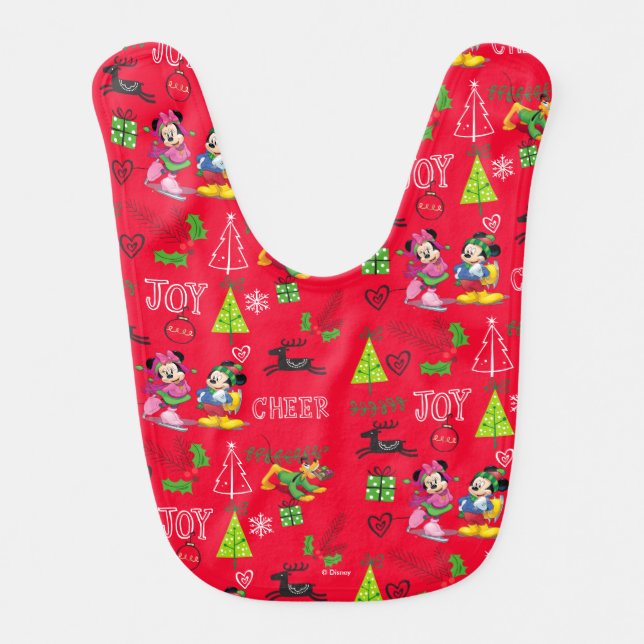 Mickey & Minnie Ice Skating Baby Bib (Front)