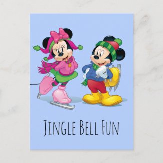 Mickey & Minnie Ice Skating Holiday Postcard