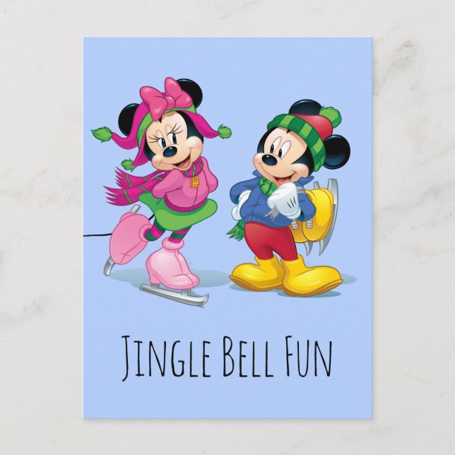 Mickey & Minnie Ice Skating Holiday Postcard (Front)