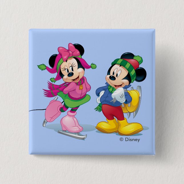 Mickey & Minnie Ice Skating Pinback Button (Front)