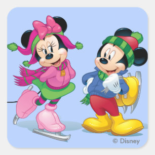 Mickey & Minnie Ice Skating Square Sticker