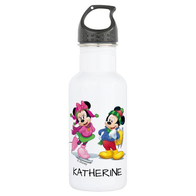 Mickey & Minnie Ice Skating Water Bottle (Front)