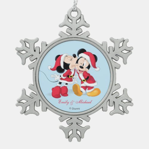 Mickey  Minnie  Jingle Bell Fun Snowflake Pewter Christmas Ornament