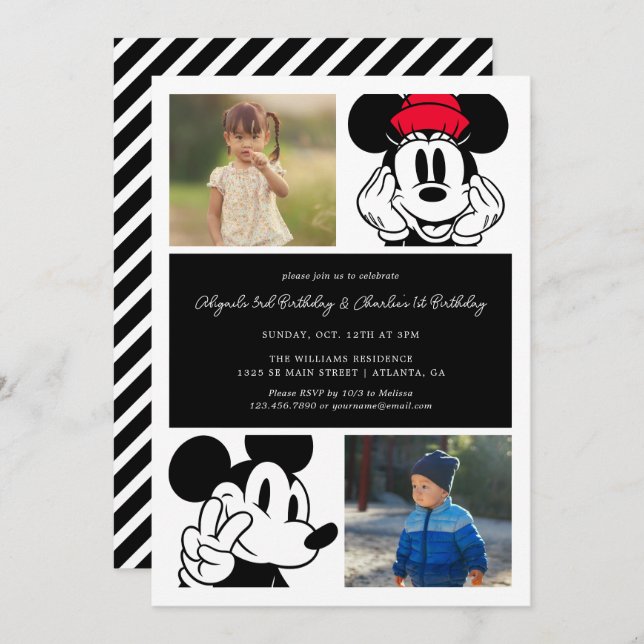 Mickey & Minnie Kids Joint Birthday Invitation (Front/Back)