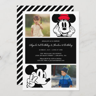 Mickey & Minnie Kids Joint Birthday Invitation