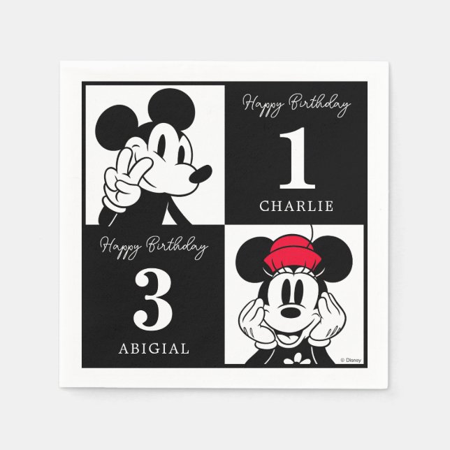 Mickey & Minnie Kids Joint Birthday Napkins (Front)