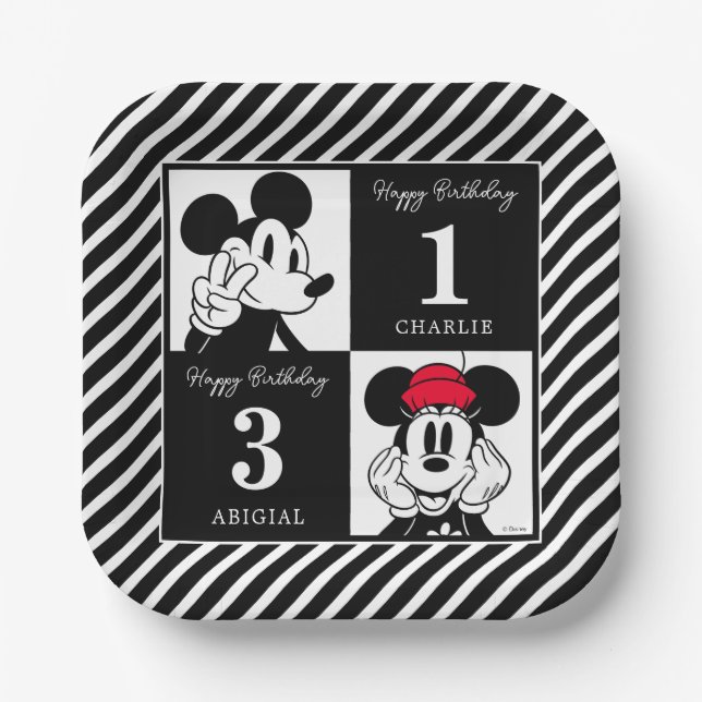 Mickey & Minnie Kids Joint Birthday Paper Plates (Front)