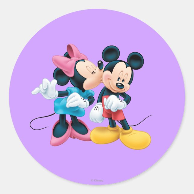 Mickey & Minnie | Kiss on Cheek Classic Round Sticker (Front)
