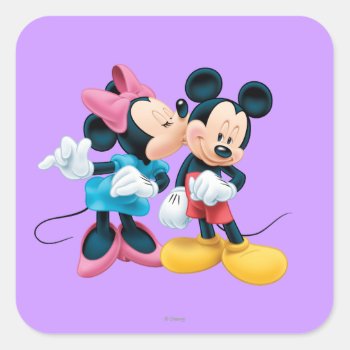 Mickey & Minnie | Kiss On Cheek Square Sticker by MickeyAndFriends at Zazzle