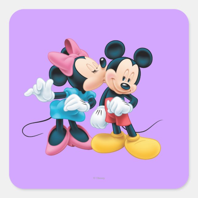 Mickey & Minnie | Kiss on Cheek Square Sticker (Front)