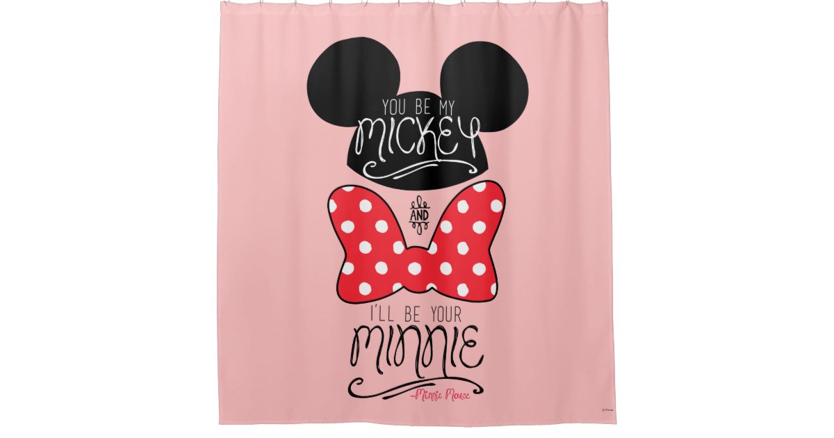 Mickey Minnie Love Shower Curtain, Pink Minnie Mouse Shower Curtains