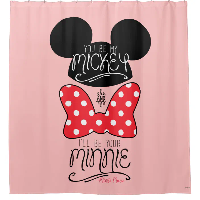Mickey Minnie Love Shower Curtain, Pink Minnie Mouse Shower Curtain