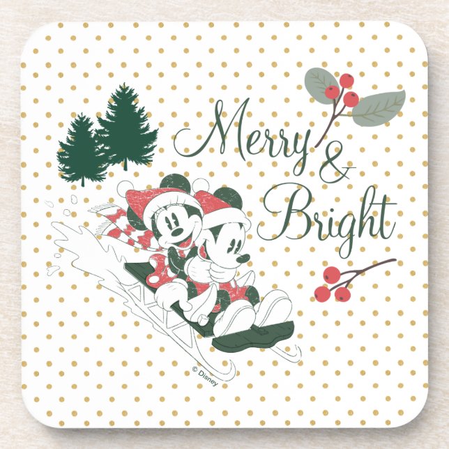 Mickey & Minnie | Merry & Bright Beverage Coaster (Front)