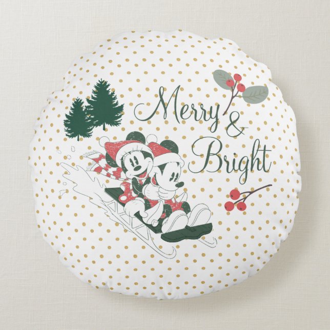 Mickey & Minnie | Merry & Bright Round Pillow (Front)