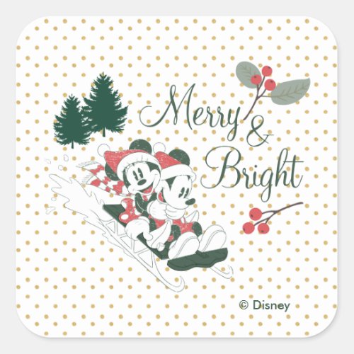 Mickey  Minnie  Merry  Bright Square Sticker