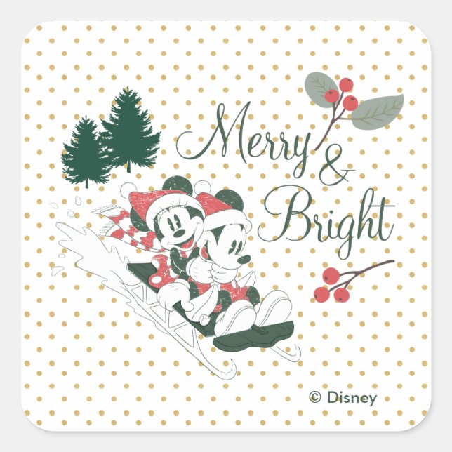 Mickey & Minnie | Merry & Bright Square Sticker (Front)