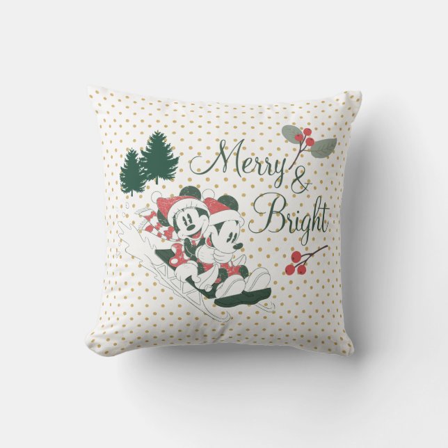 Mickey & Minnie | Merry & Bright Throw Pillow (Front)