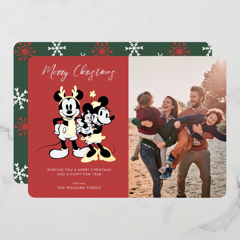 Mickey &amp; Minnie | Merry Christmas Family Photo Foil Holiday Card