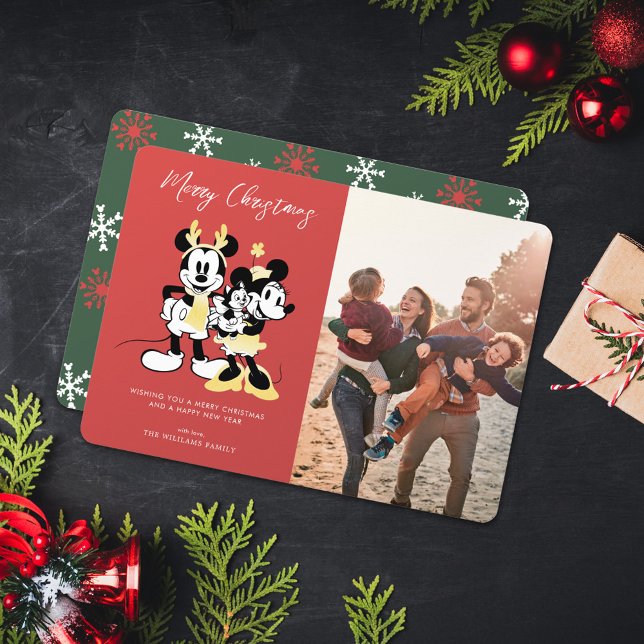 Mickey & Minnie | Merry Christmas Family Photo  Foil Holiday Card (Creator Uploaded)