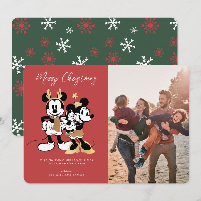 Mickey & Minnie | Merry Christmas Family Photo Invitation (Front/Back)