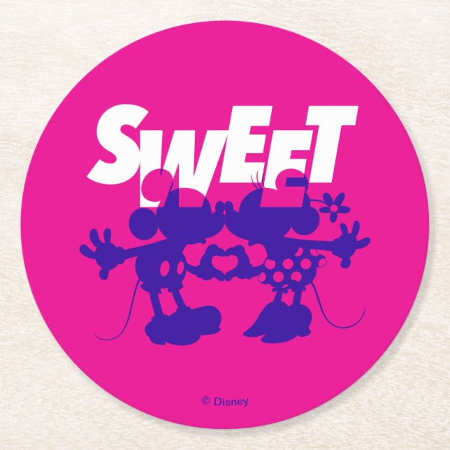 Mickey & Minnie Mouse| Sweet! Valentine's Day Round Paper Coaster (Front)